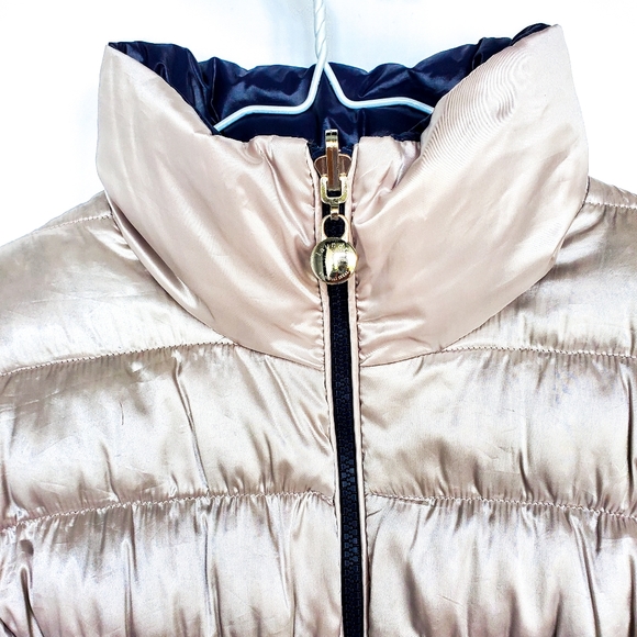 Reversible Laundry by Shelli Segal Navy Blue/White Silver Puffer Jacket - Picture 7 of 12